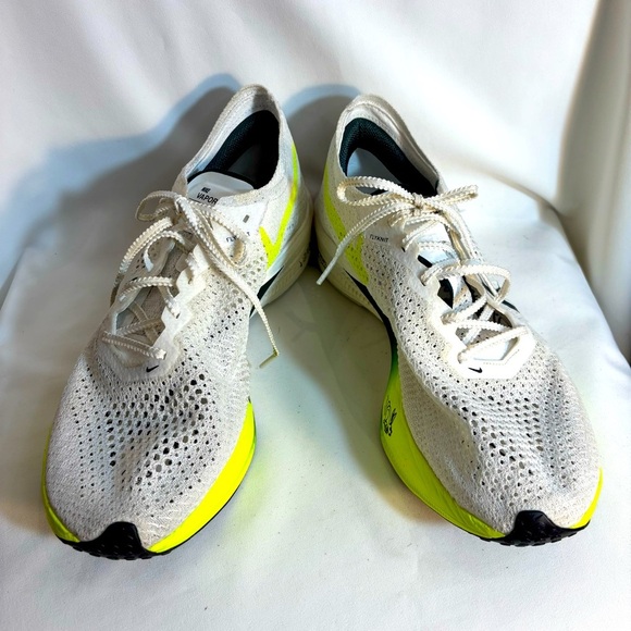 NIKE Sz 9.5 Vaporfly Zoom X White and Neon Yellow Breathable Running Shoes - Picture 1 of 16